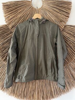 Merrell Opti-Shell Hooded Wind Breaker Jacket Coat  - Olive Green Plaid Small